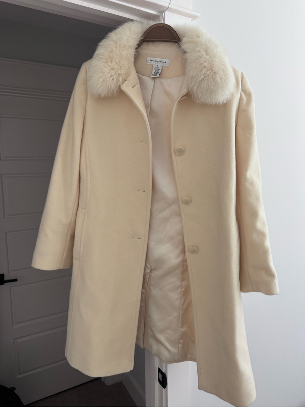 Cream Wool & Cashmere Coat with Faux Fur Collar - Women